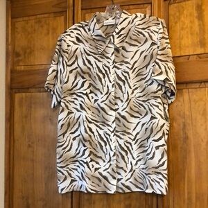 Alfred Dunner Brown Zebra Print Button Down Blouse 18